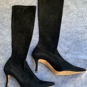 Vanessa Noel “Wish” Stretch Black Kid Suede Boots-36 (US 5.5/6)